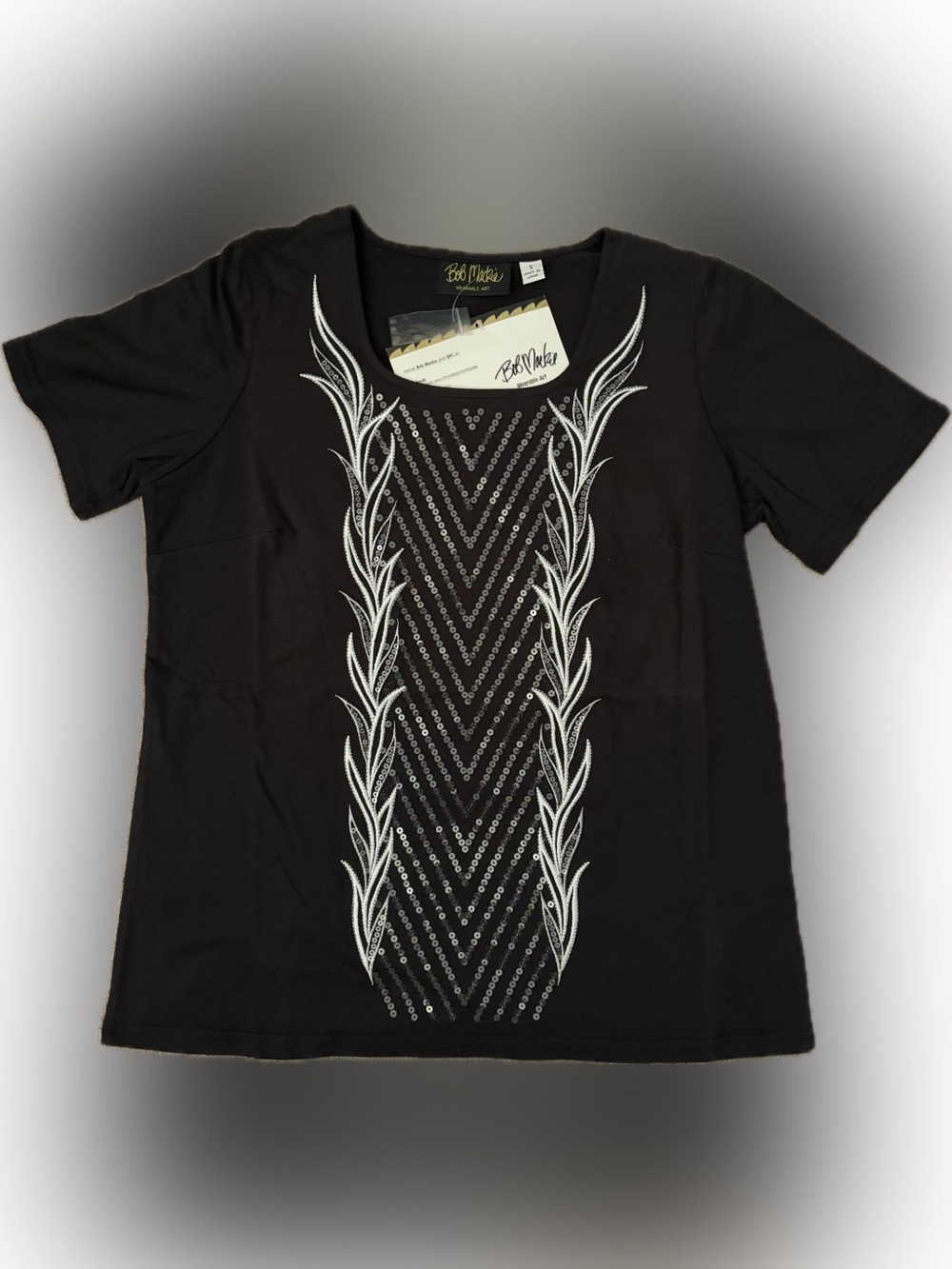 Bob Mackie Black Embellished V-Panel Top